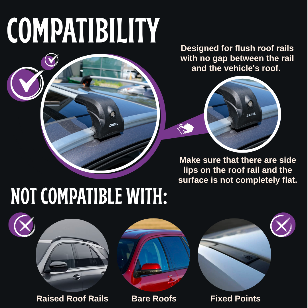 ERKUL Roof Rack Cross Bars for Acura MDX 2014-2020 with Flush Rails - Silver