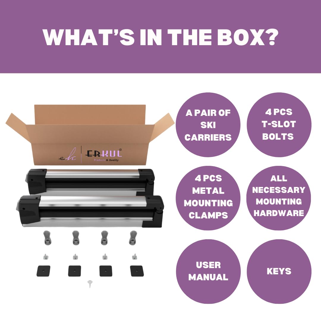 25" Universal Ski Rack for Car Roof Rack Crossbars 4 Pair Skis or 2 Snowboards