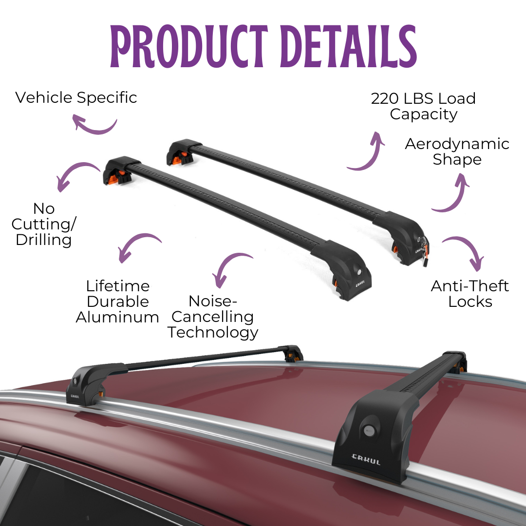 220 lbs Roof Rack Cross Bars for Chevy Trax 2023-2025 with Flush Rails - Black