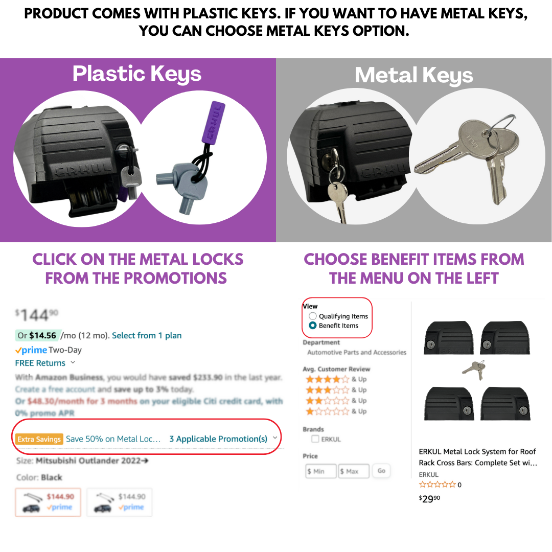 ERKUL Universal Roof Rack Cross Bars Fits Flush Roof Rail for Cars & SUVs Models