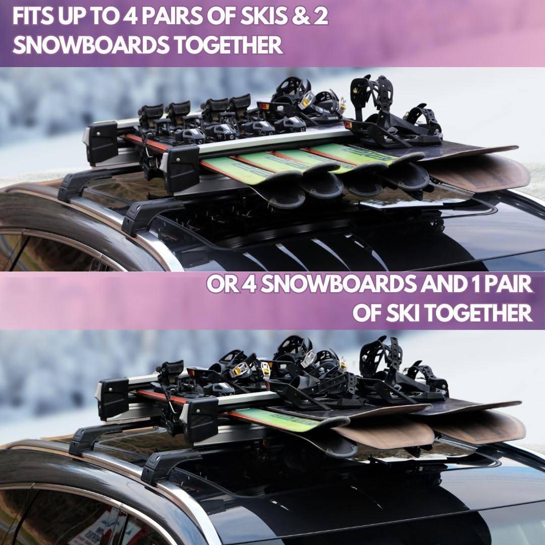 Erkul 35" Universal Ski & Snowboard Roof Rack for Cars, SUV Crossbars – Holds 6 Pairs of Skis or 4 Snowboards