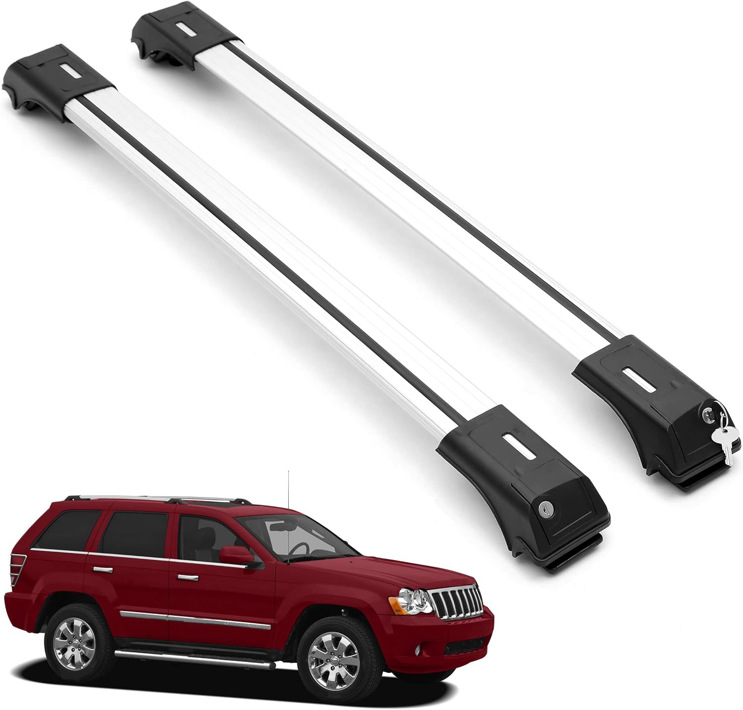 2 Piece Lockable Roof Rack Cross Bars For Jeep Grand Cherokee 2005-2010 Silver