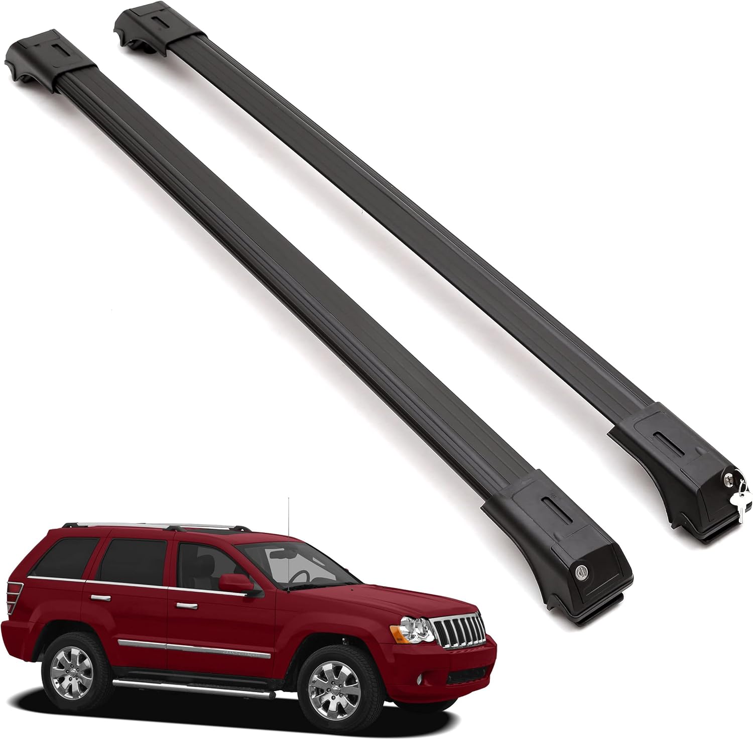 2 Piece Lockable Roof Rack Cross Bars -Fits Jeep Grand Cherokee 2005-2010 -Black