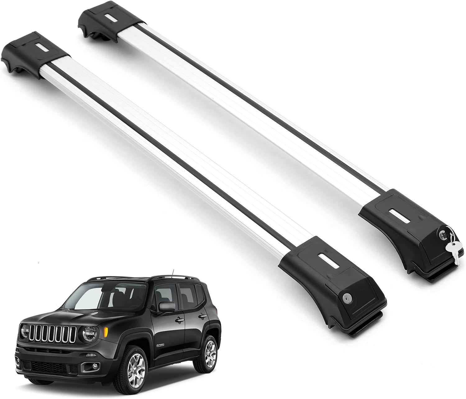 ERKUL Roof Rack Cross Bars Fits Jeep Renegade 2015-2023 Fits Raised Rails Silver