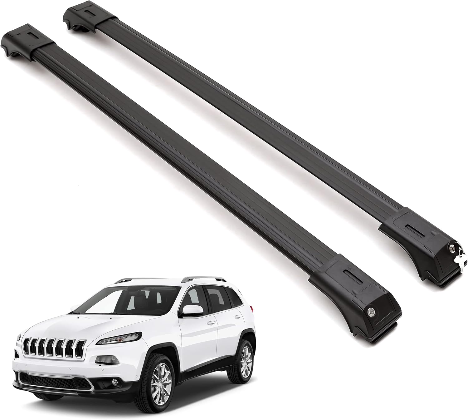 2 Piece Lockable Roof Rack Cross Bars For Jeep Cherokee 2014-2023 | Black