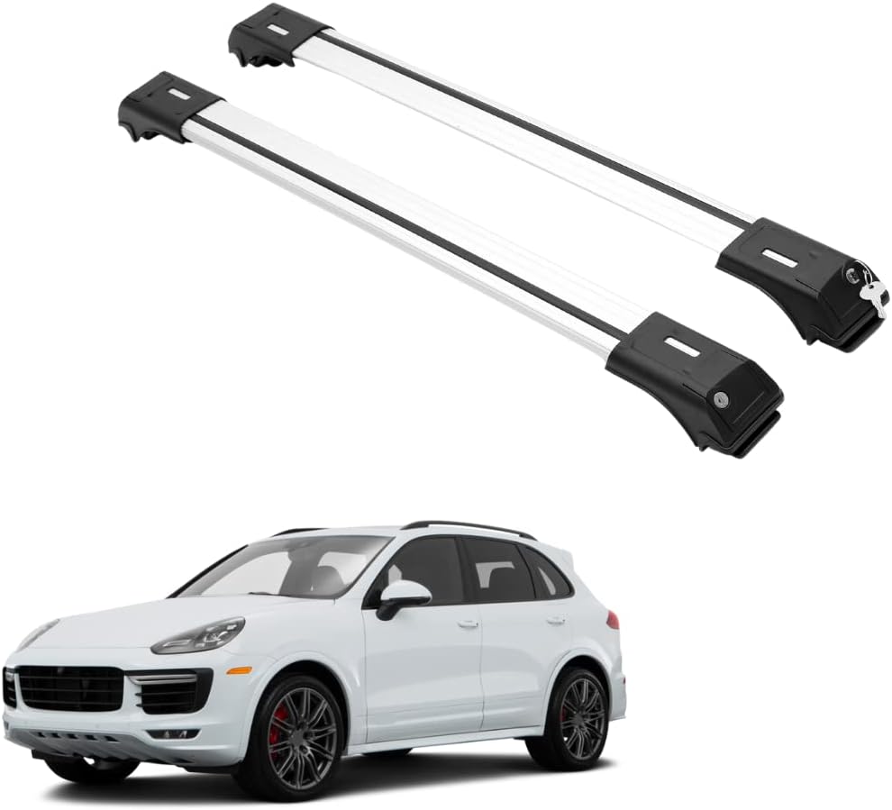 2 Piece Lockable Roof Rack Cross Bars -Fits Porsche Cayenne 2003-10 -Silver
