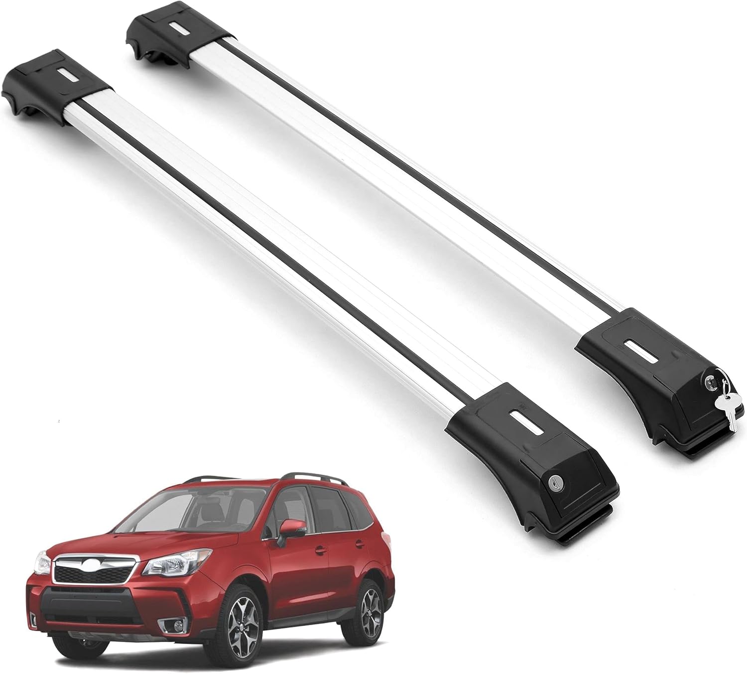 2 Piece Lockable Roof Rack Cross Bars For Subaru Forester 2014-2024 - Silver
