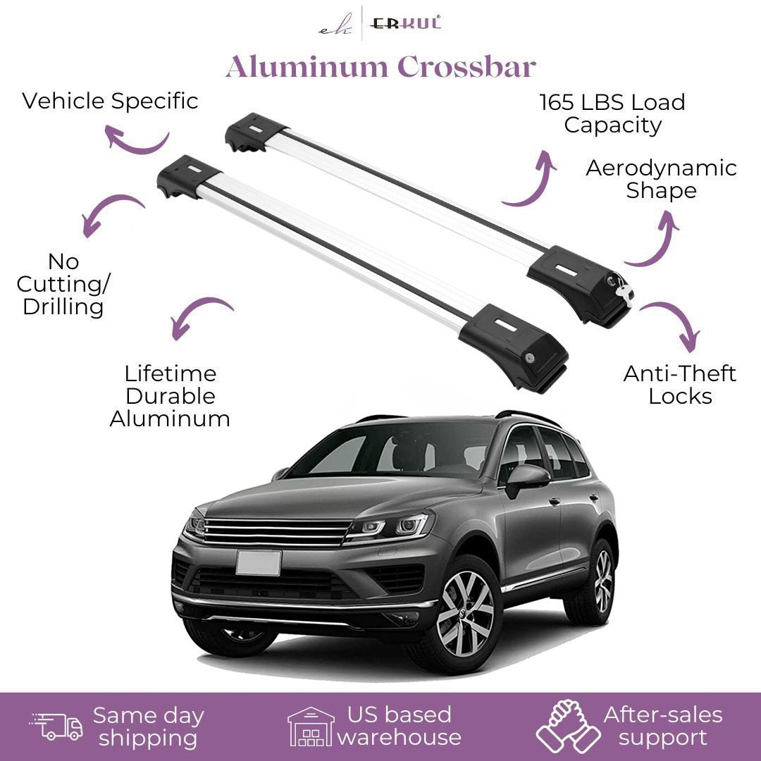 2 Piece Lockable Roof Rack Cross Bar For Volkswagen VW Touareg 2011-2018| Silver