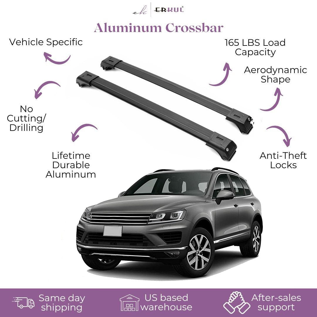 2 Piece Lockable Roof Rack Cross Bar For Volkswagen VW Touareg 2010-2018 | Black