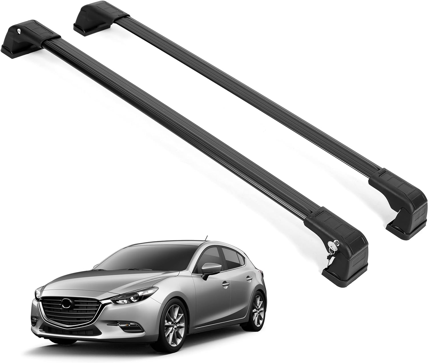 ERKULRoof Rack Cross Bars Fits Mazda 3 2010-2018 Aluminum Lockable Black