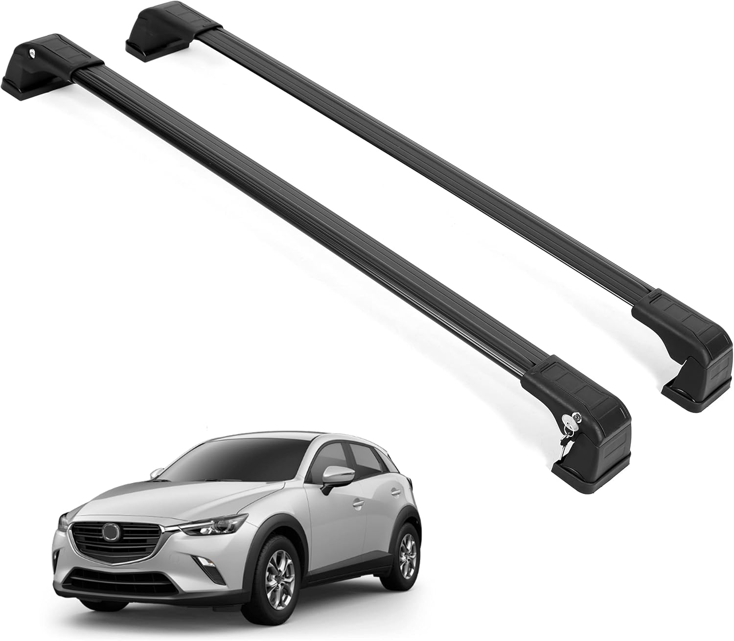 ERKUL Roof Rack Cross Bars Fits Mazda CX3 2016-2021 Aluminum Lockable Black