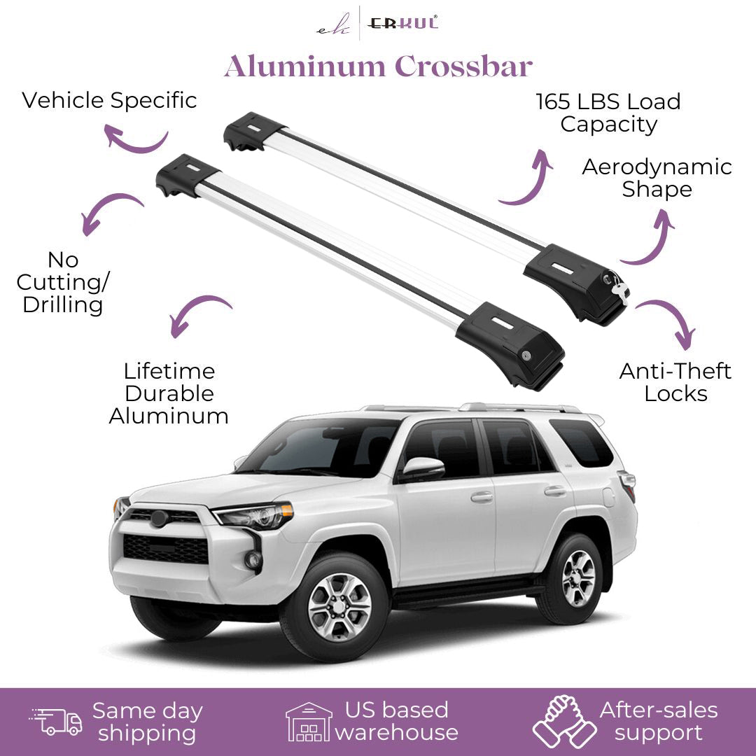ERKUL Roof Rack Cross Bars Fits Toyota 4Runner 2010-24 Fits Raised Rails Silver