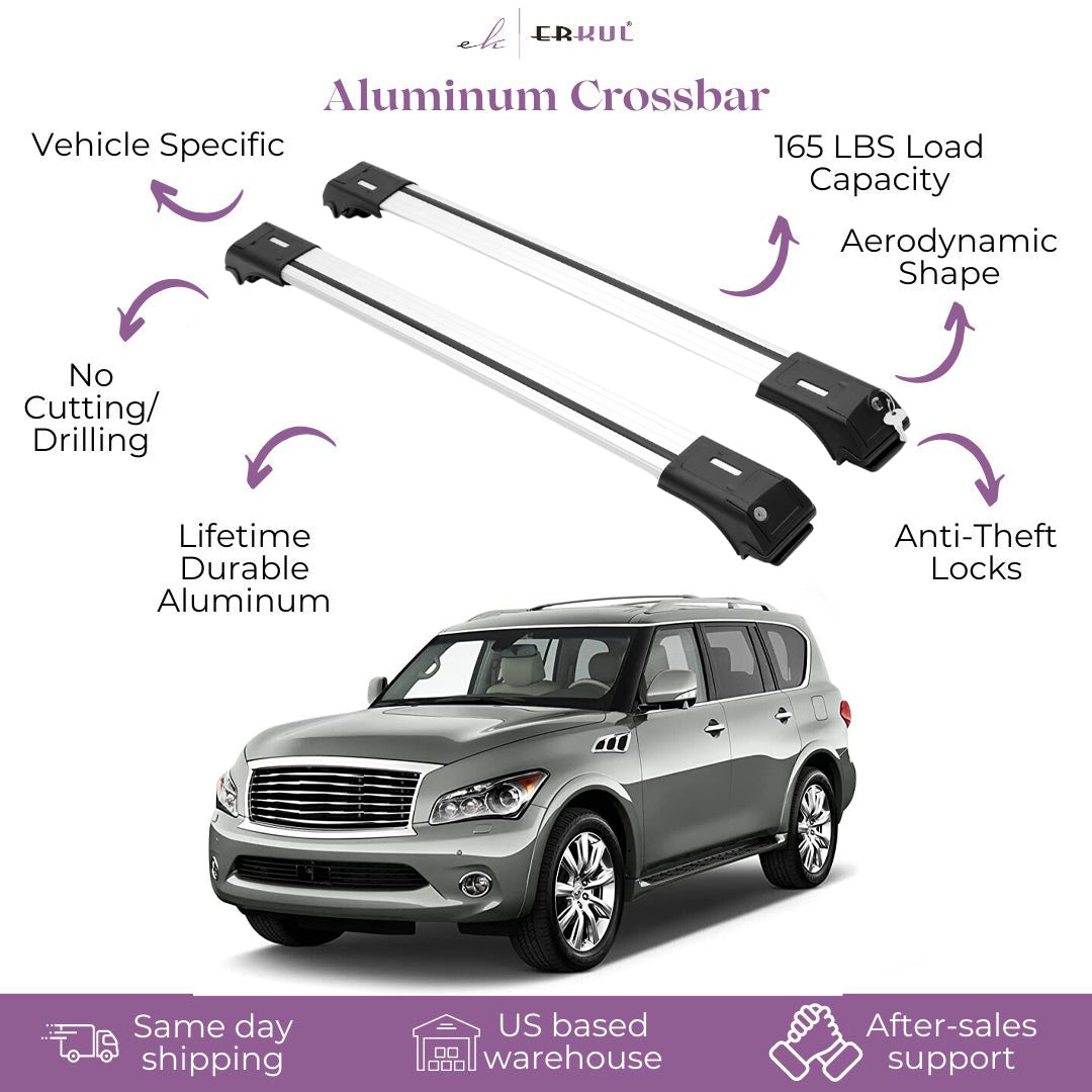 ERKUL Roof Rack Cross Bars Fits Infiniti 14-22 QX80 11-13 QX56 Aluminum Silver