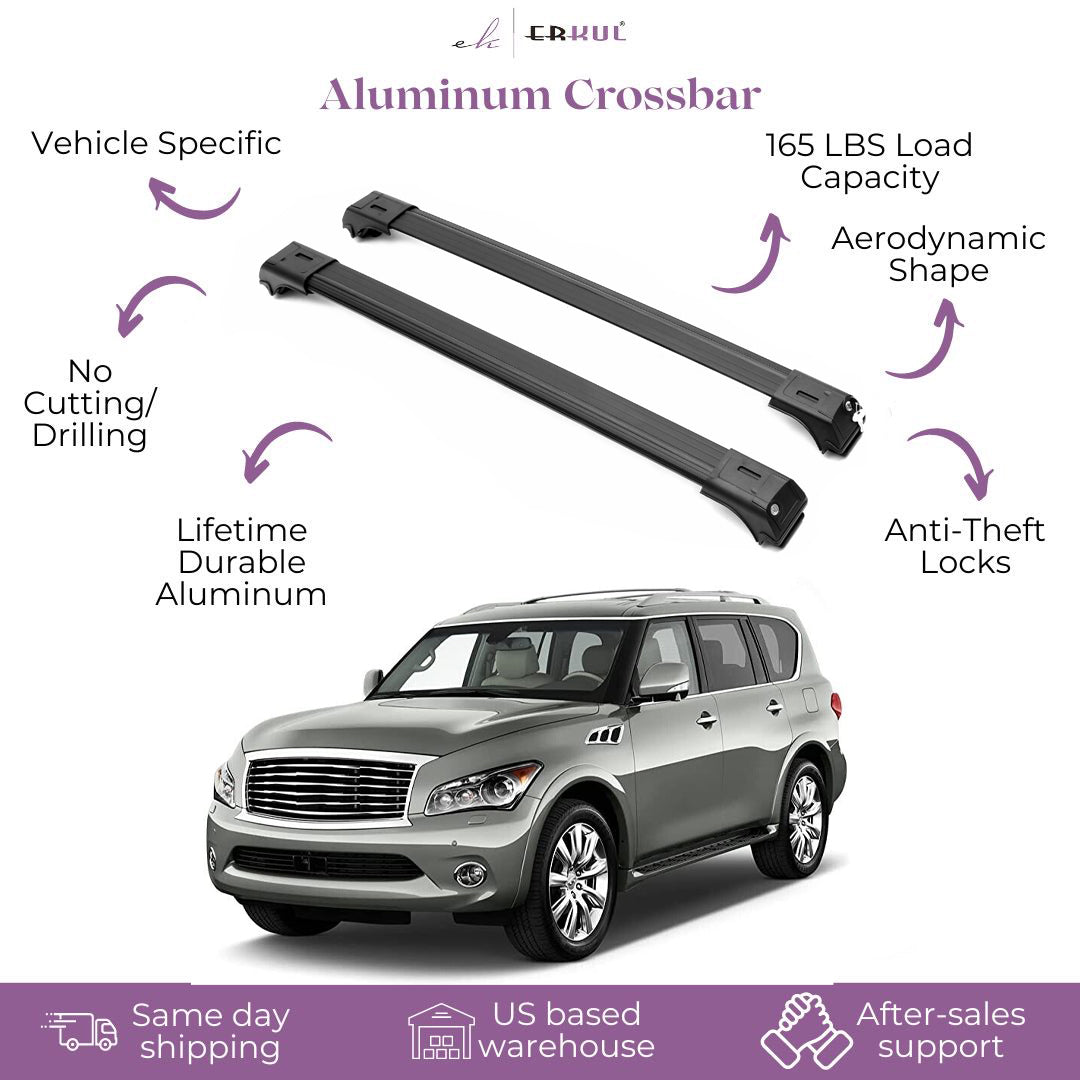2 Piece Lockable Roof Rack Cross Bars -Fits Infiniti 14-22 QX80 11-13 QX56 Black