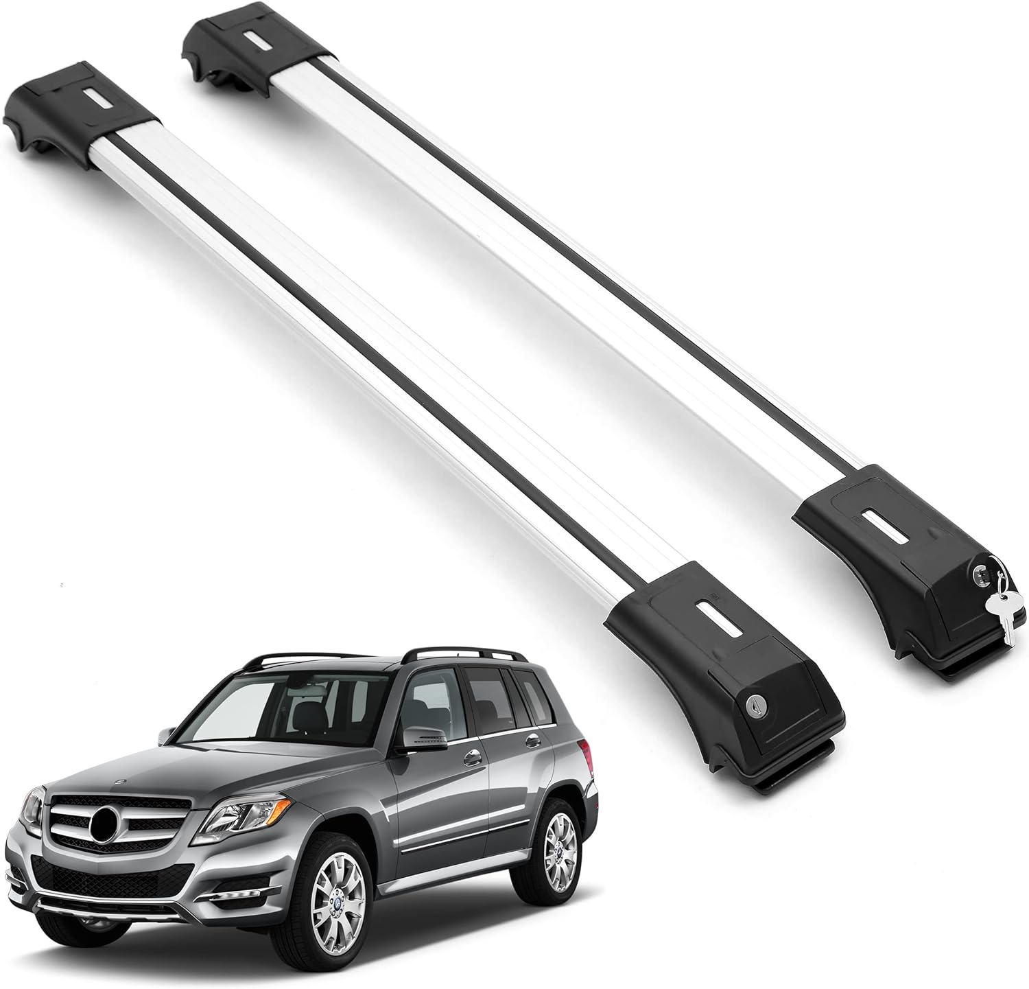 2 Piece Lockable Roof Rack Cross Bars For Mercedes Benz GLK 350 2009-2015 Silver