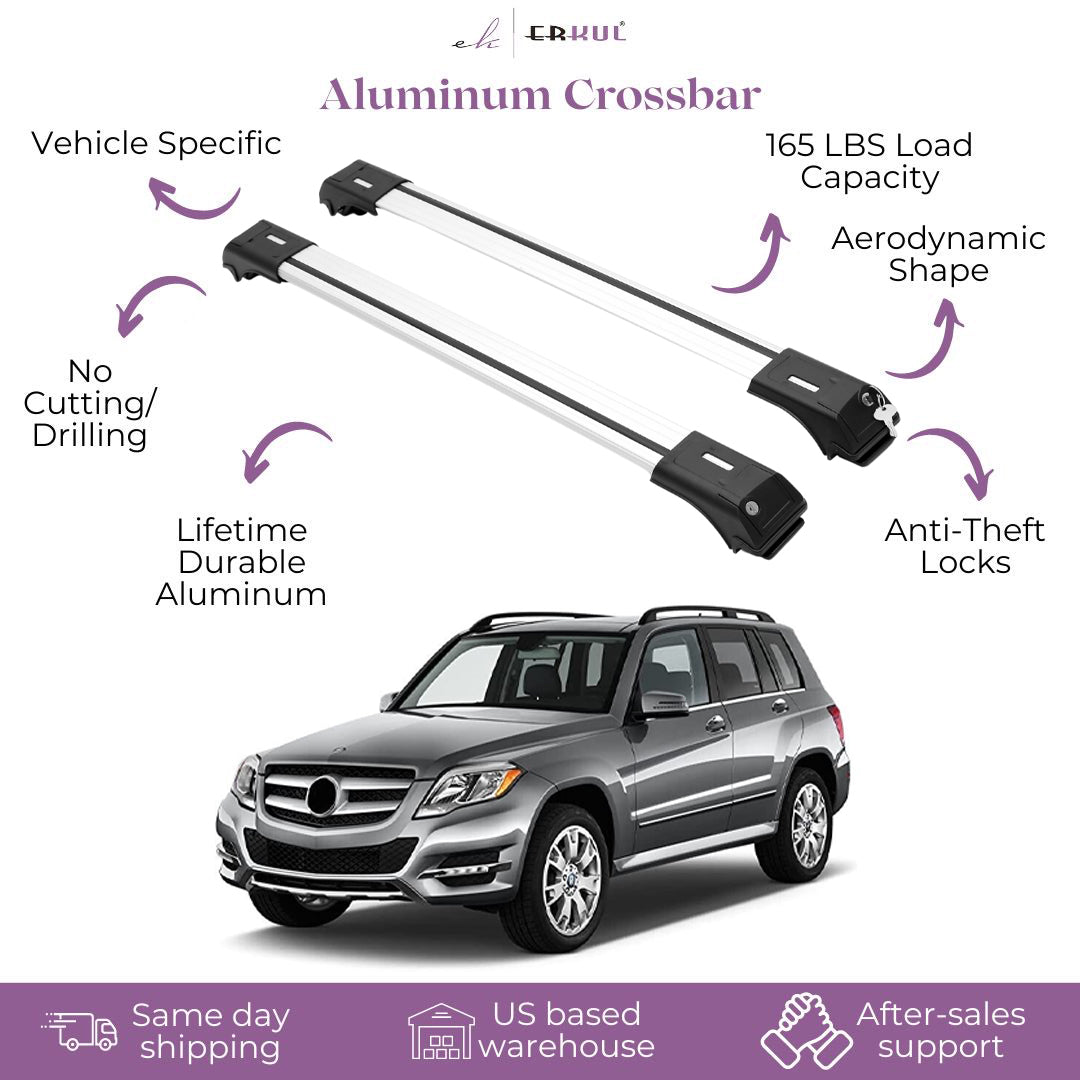 2 Piece Lockable Roof Rack Cross Bars For Mercedes Benz GLK 350 2009-2015 Silver
