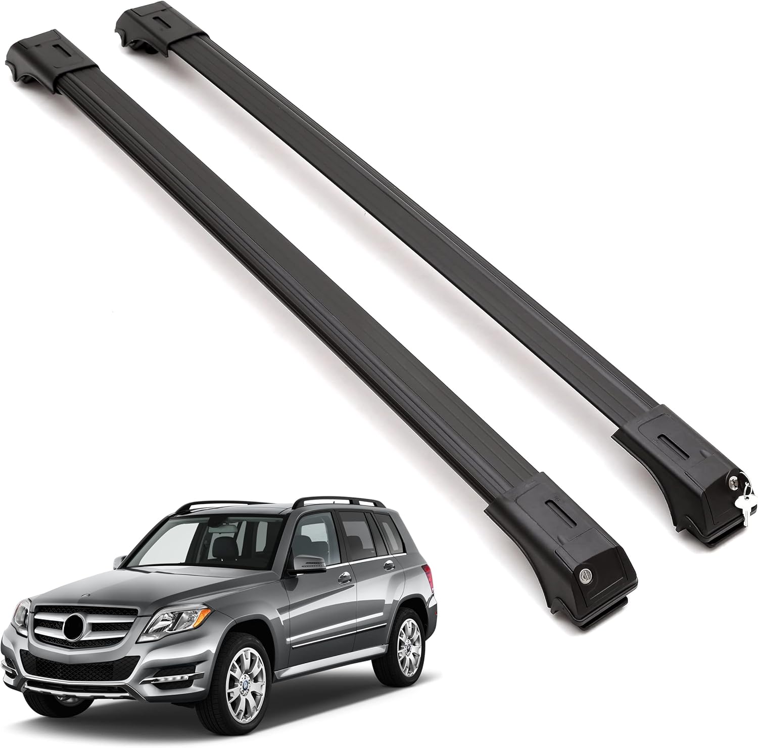 2 Piece Lockable Roof Rack Cross Bars For Mercedes Benz GLK 350 2009-2015 Black