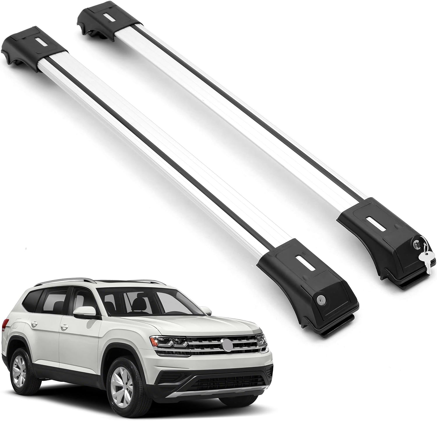 ERKUL Roof Rack Cross Bars Fits Volkswagen Atlas 2018-2026 Fits Raised Rails Silver