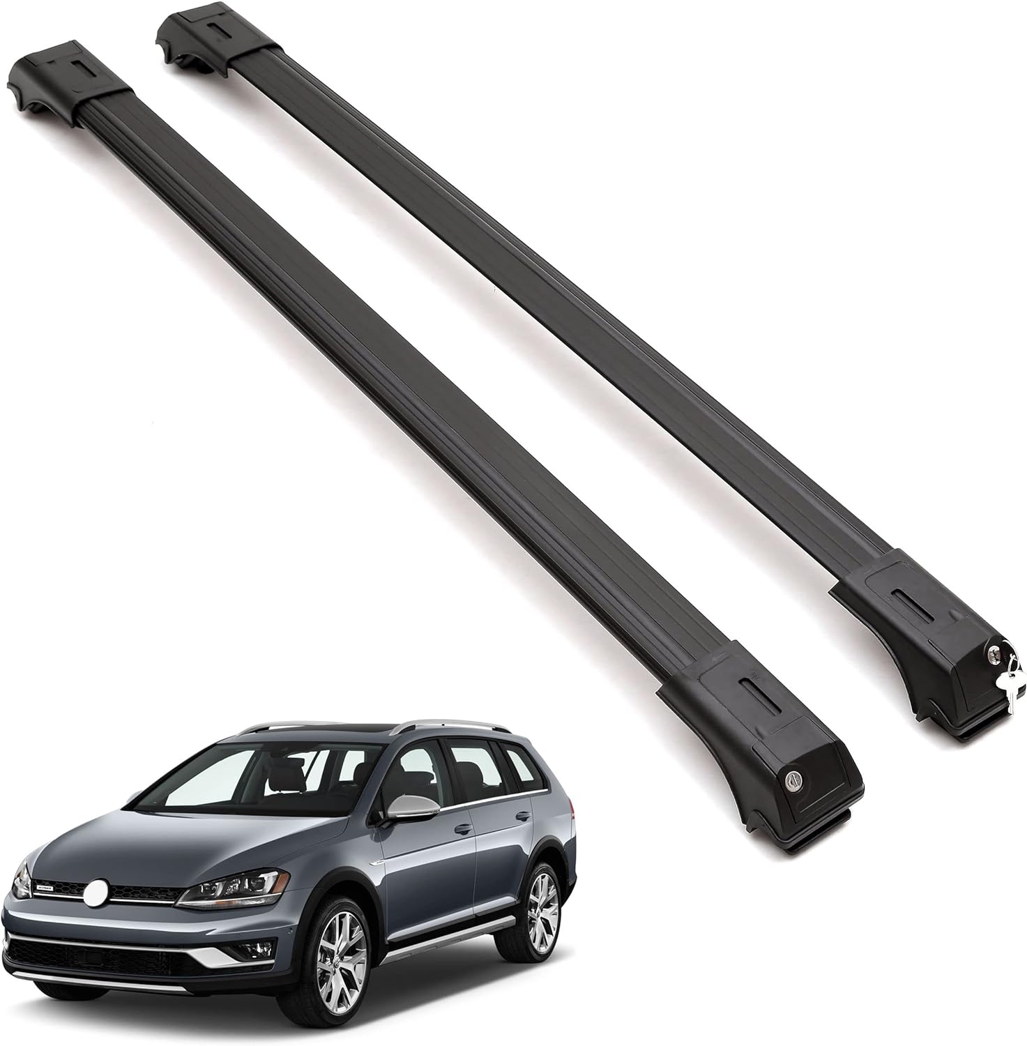 2 Piece Lockable Roof Rack Cross Bars -Fits VW Golf SW Alltrack 2013-2019 Black