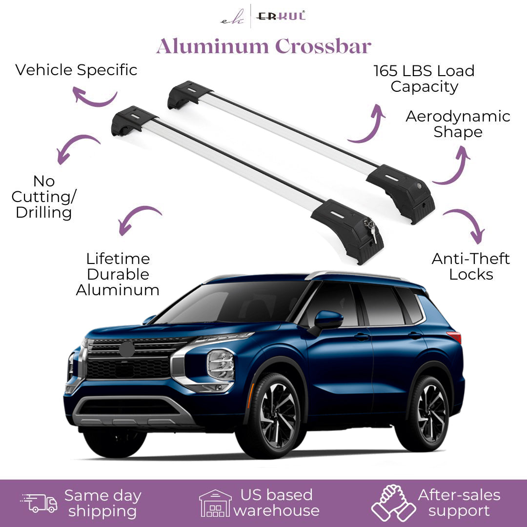 Erkul Roof Rack Crossbars Fit Mitsubishi Outlander 2022-2026 Aluminum Silver