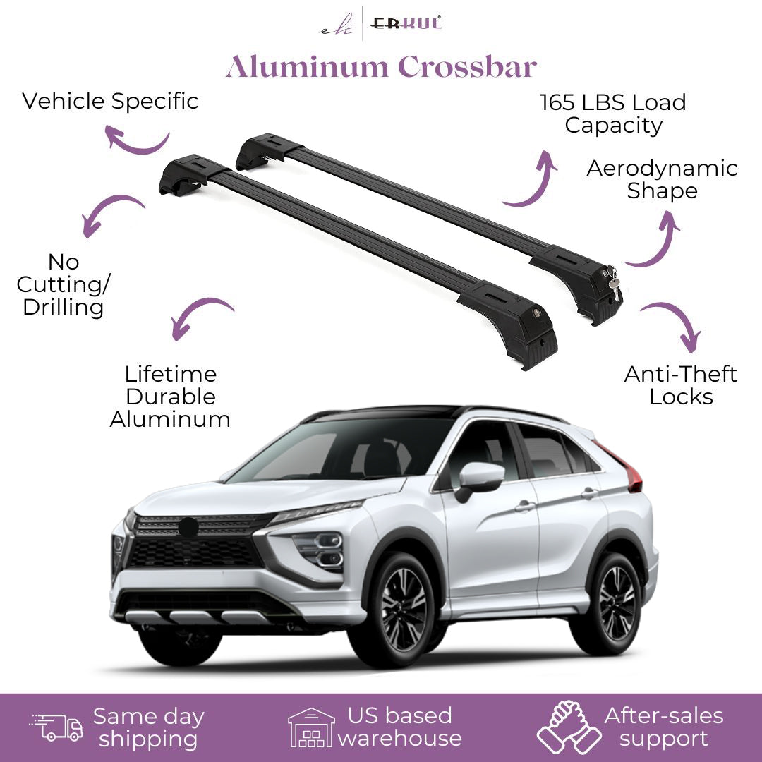Erkul Roof Rack Cross bars Fits Mitsubishi Eclipse Cross 2018-25 Aluminum Black