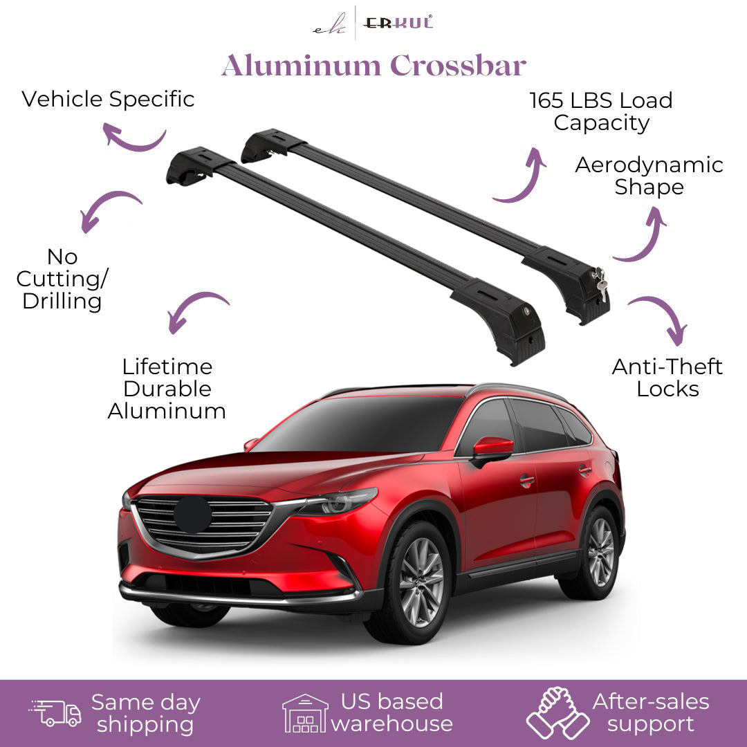 Fits Mazda CX-9 2016-2023 with Factory Rails 2PCS Roof Rack Cross Bars 165 LBS