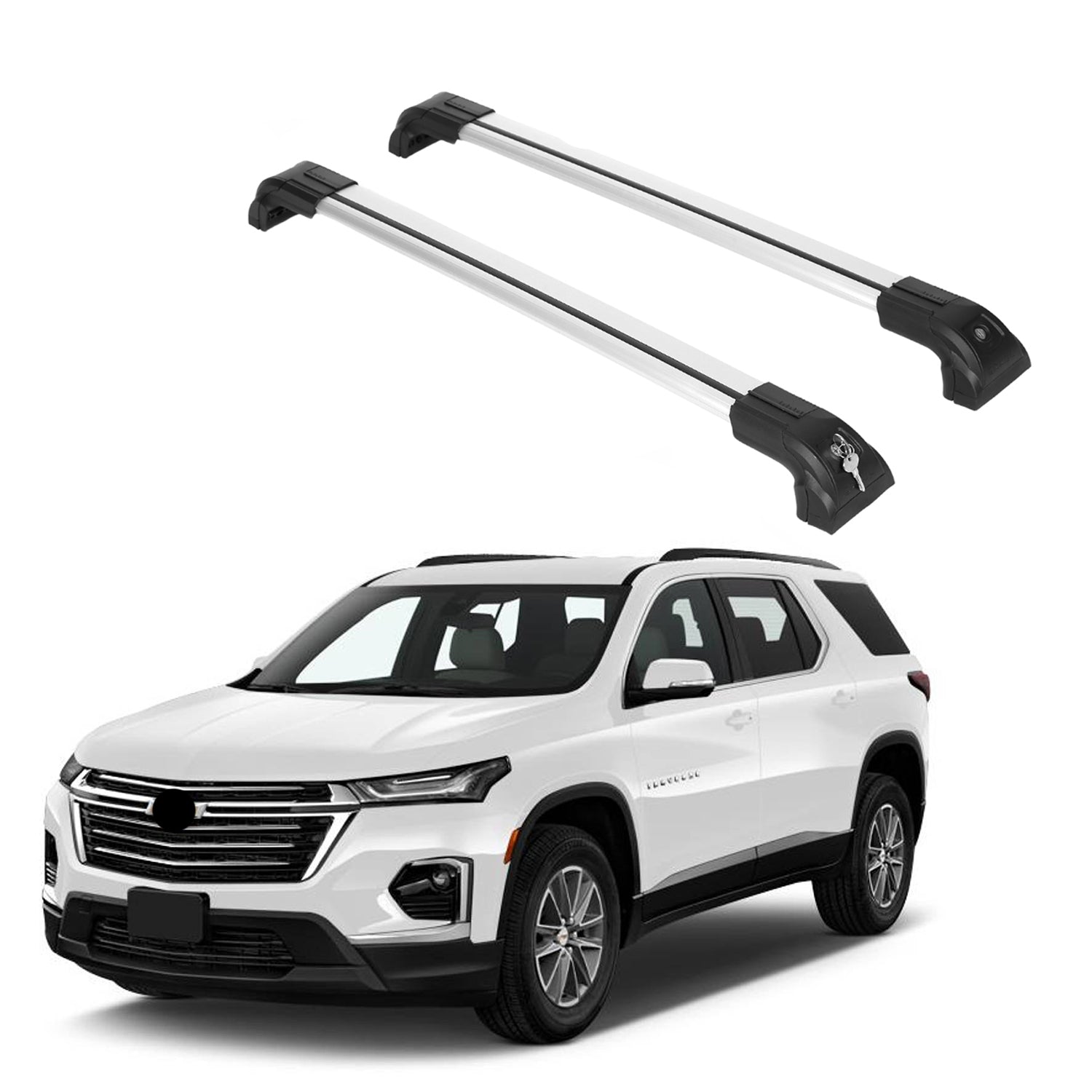 Heavy Duty Roofrack Crossbar Fit Chevy Traverse 2018-2023 for Flush Rails Silver