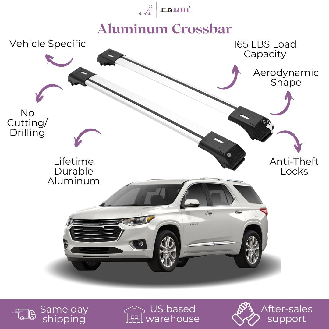ERKUL Roof Rack Crossbar Fit Chevrolet Traverse 2018-24 Fits Raised Rails Silver