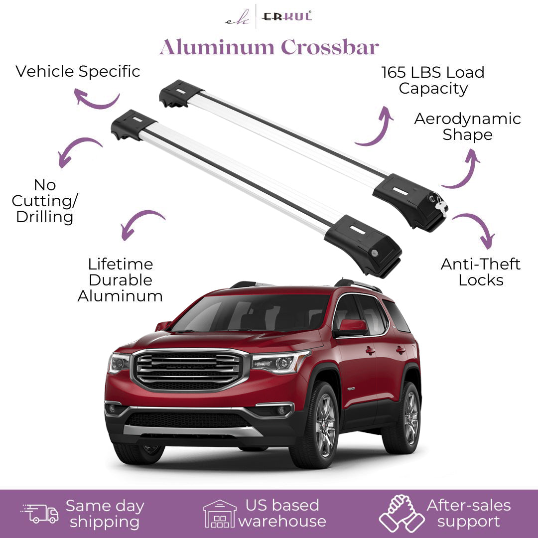 2 Piece Lockable Roof Rack Cross Bars For GMC Acadia 2017-2023 | Silver
