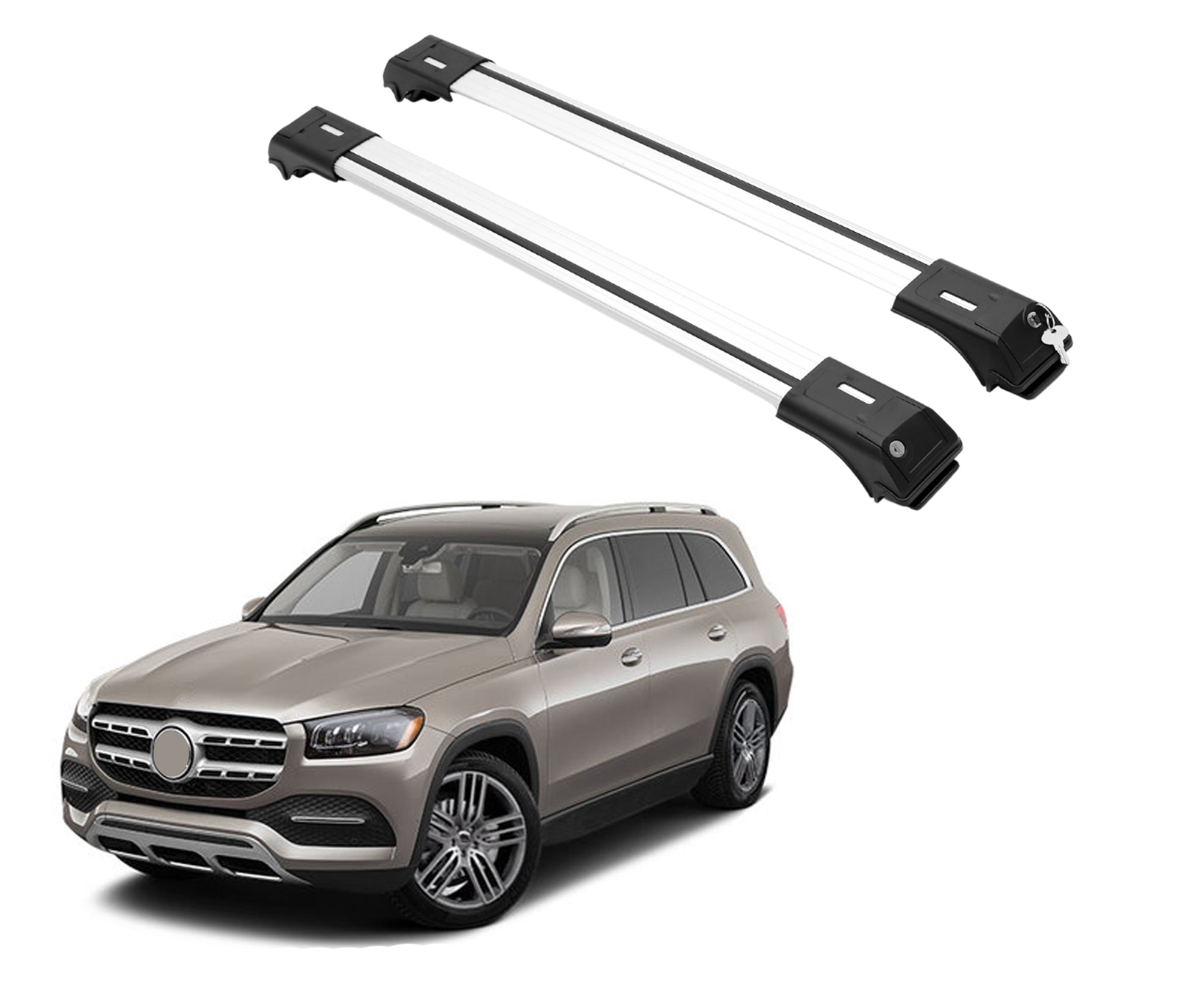 Roof Rack Crossbars Fit Mercedes GLS 450 2017-2019 Fits Raised Rails Silver