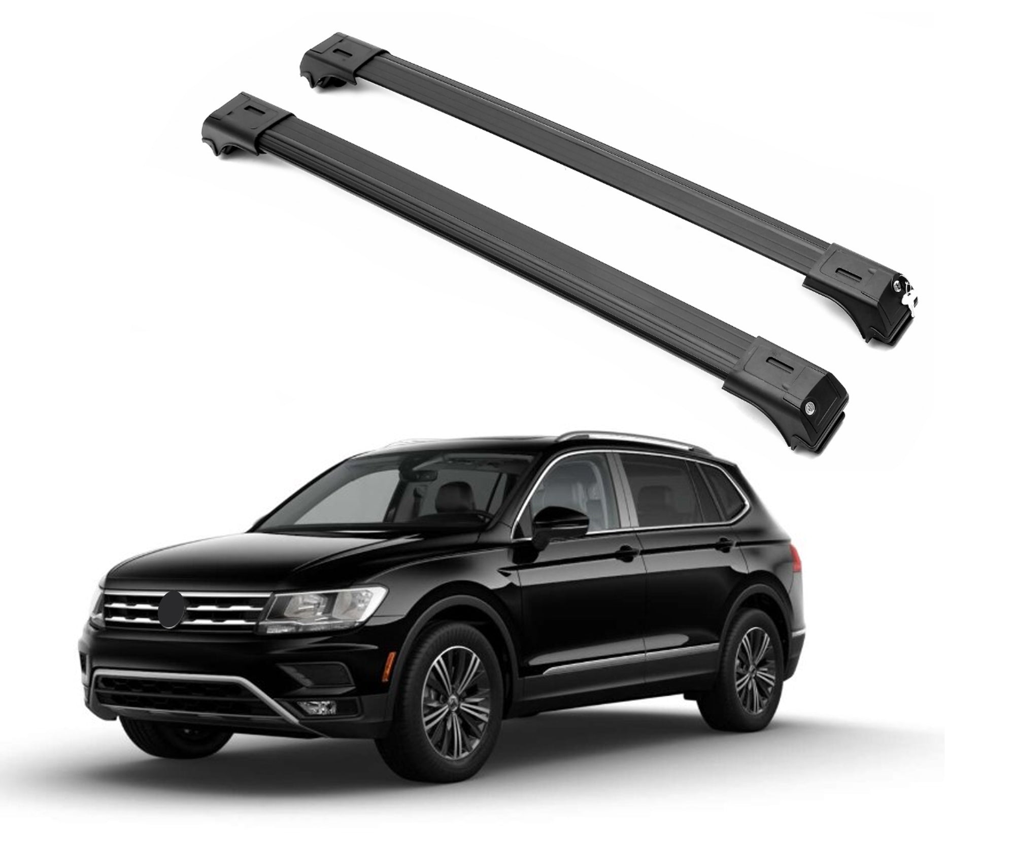 2 Piece Lockable Roof Rack Cross Bars For Volkswagen Tiguan 2018-2024 | Black