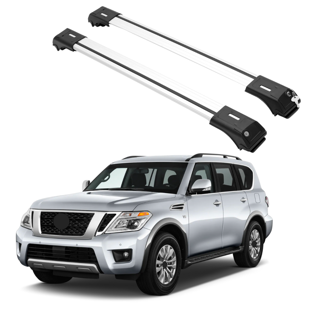 ERKUL Roof Rack Cross Bars Fits Nissan Armada 2017-2024 Fits Raised Rails Silver