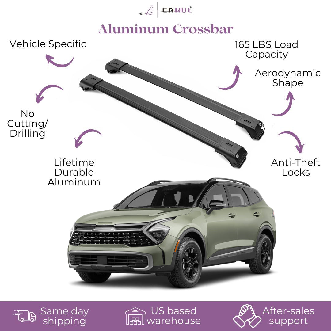 ERKUL Roof Rack Cross Bars Fits Kia Sportage 2023-2026 Fits Raised Rails Black