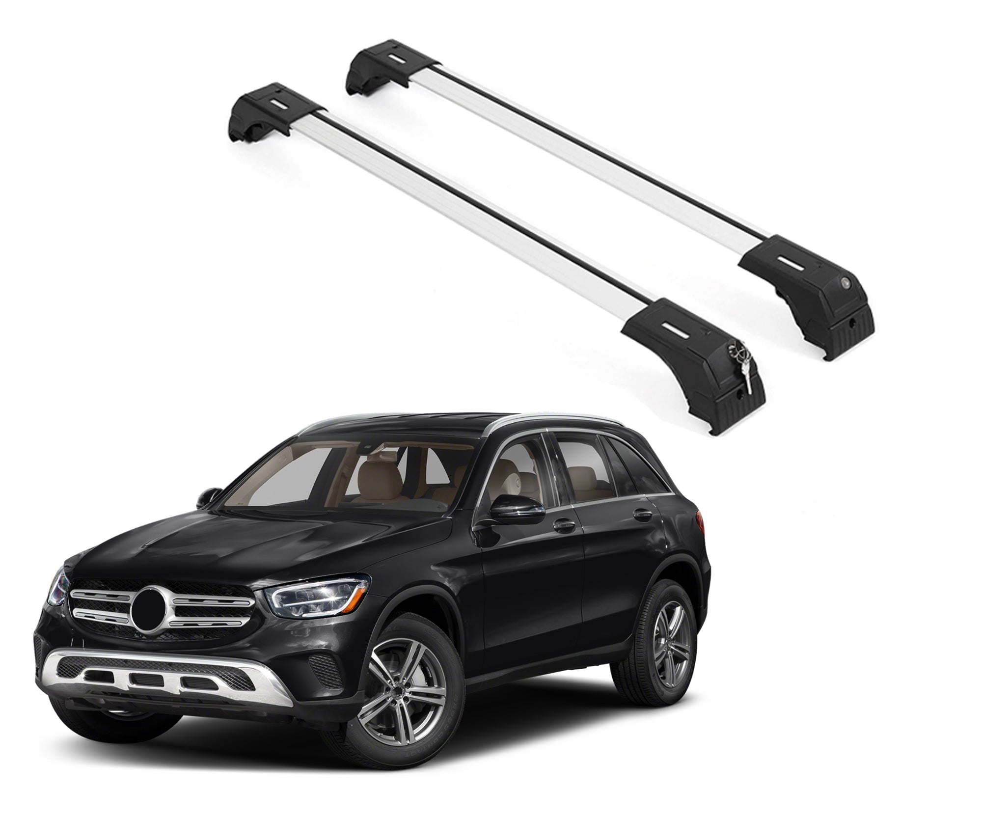 ERKUL Roof Rack Cross Bars Fits Mercedes GLC 300 16-22 Aluminum Lockable Silver