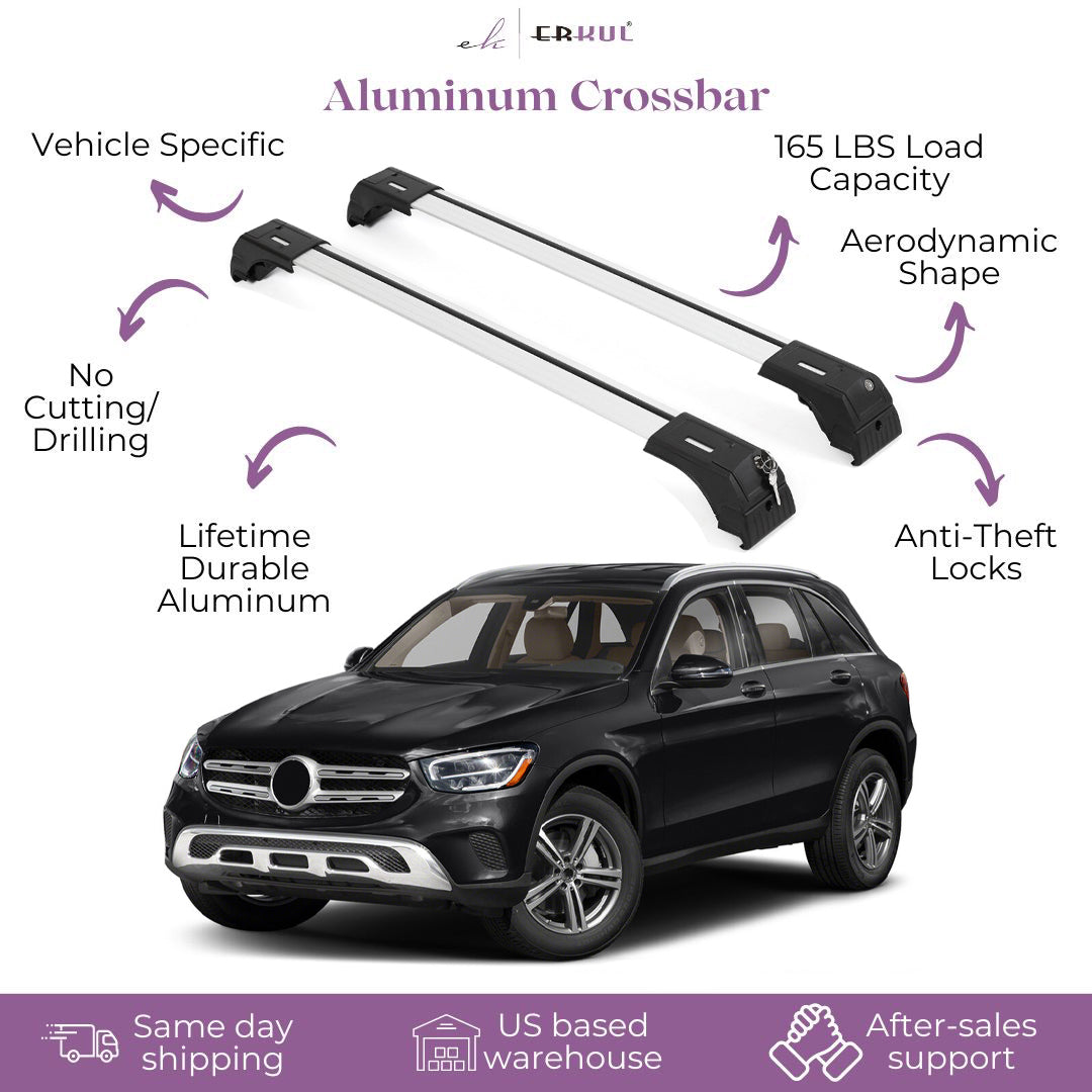 ERKUL Roof Rack Cross Bars Fits Mercedes GLC 300 16-22 Aluminum Lockable Silver