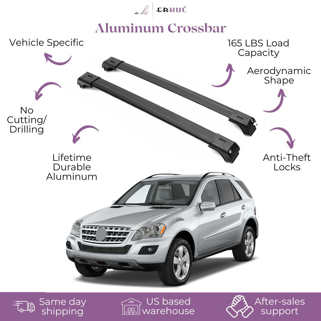 ERKUL Roof Rack Cross Bar Mercedes ML-Class W164 2006-11 Fits Raised Rails Black