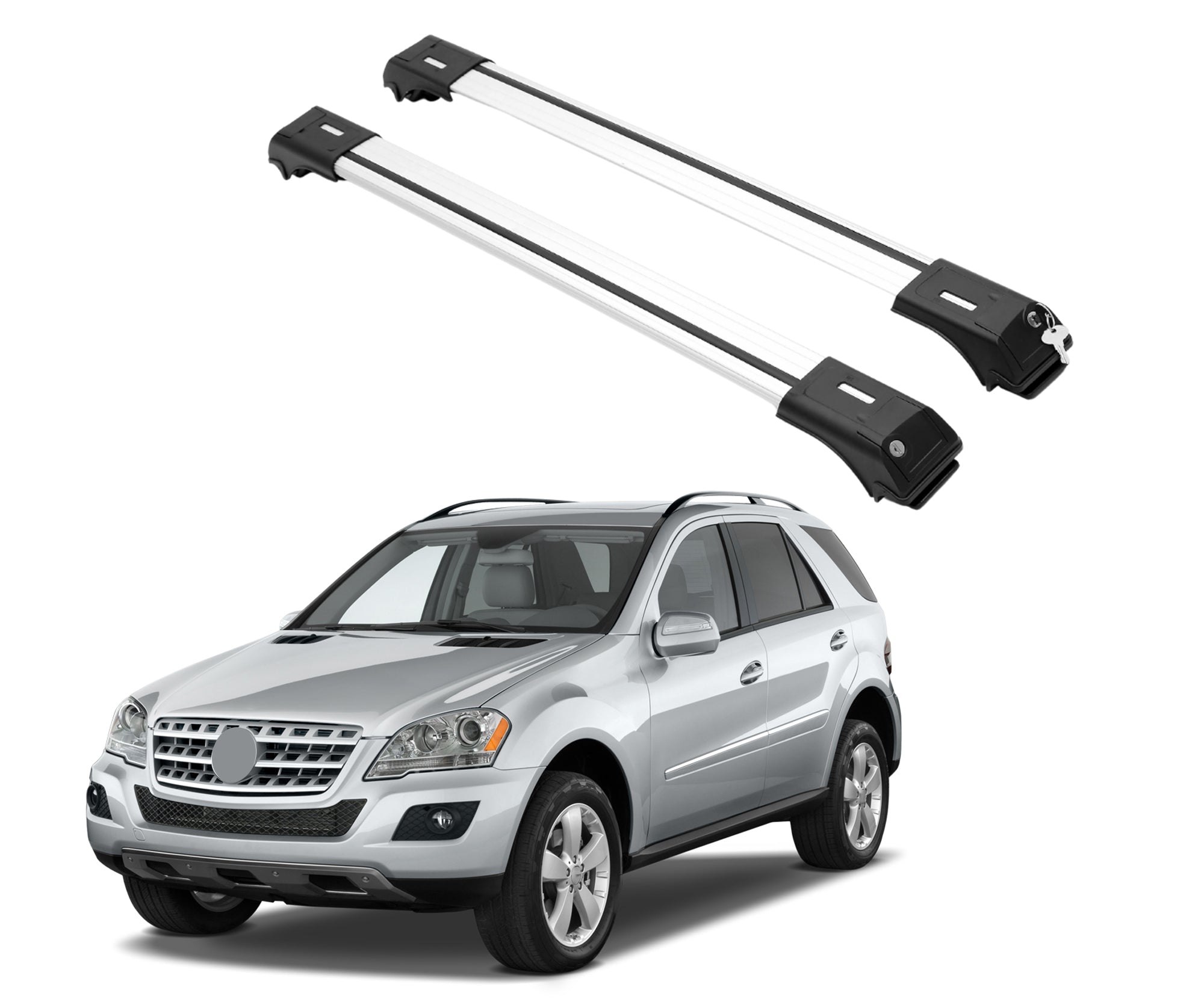2 Piece Lockable Roof Rack Cross Bars Mercedes ML-Class W164 2006-2011 | Silver