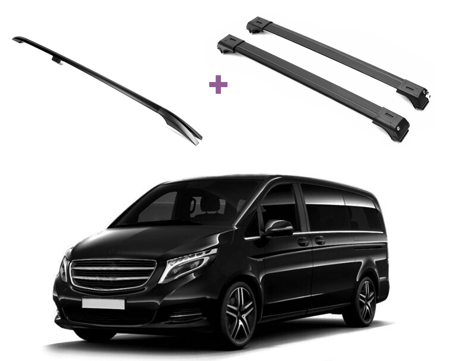 ERKUL Set of Roof Side Rails Rack&Crossbars for Mercedes Metris Long 14-23 Black