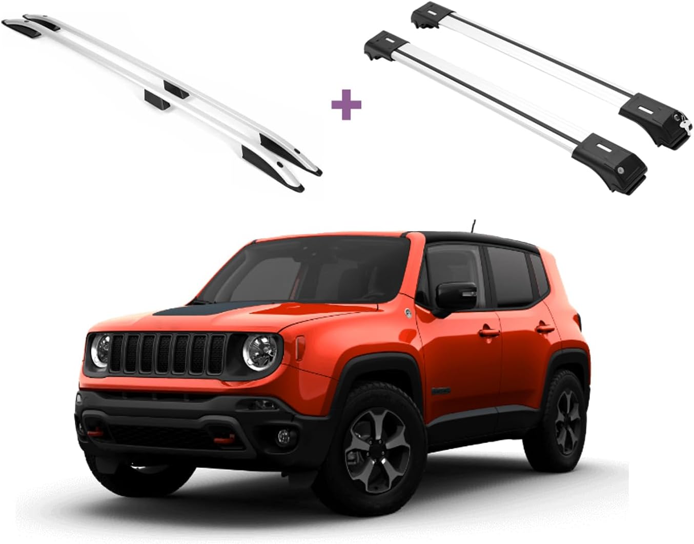 ERKUL Set of Roof Side Rails Rack & Cross Bar for Jeep Renegade 2015-2023 Silver