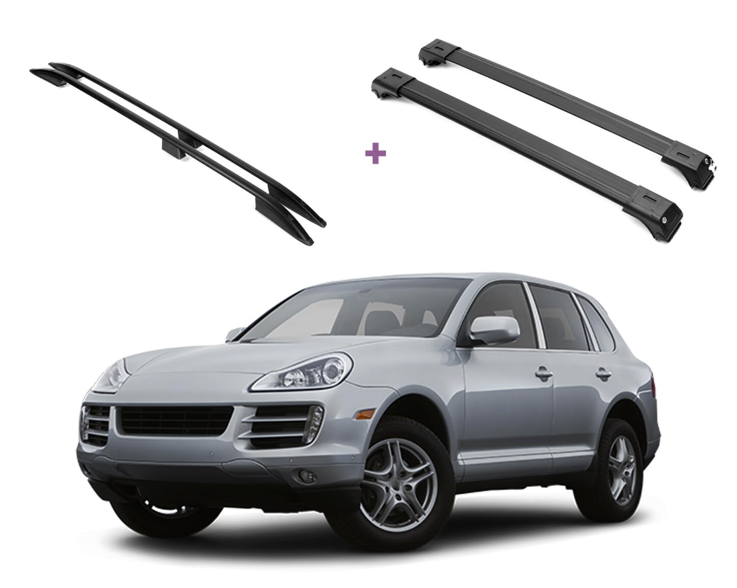 ERKUL Set of Roof Side Rails Rack & Cross Bars for Porsche Cayenne 2003-10 Black