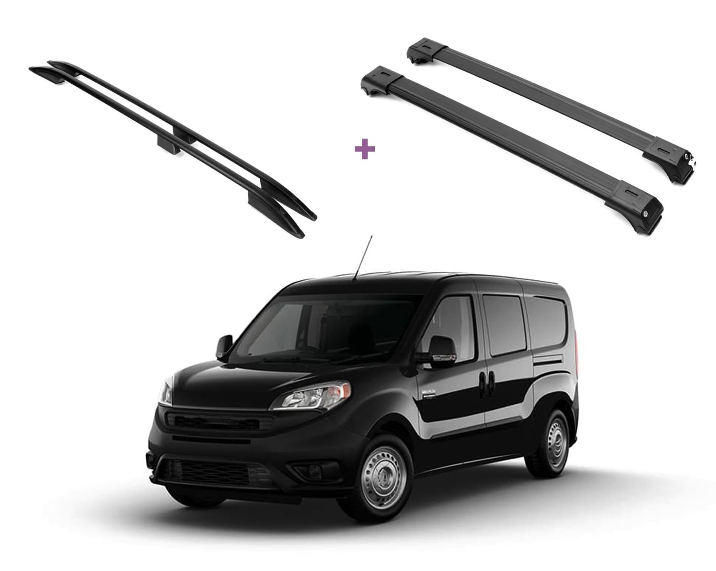 ERKUL Set of Roof Side Rails Rack & Crossbars for Ram Promaster City 15-22 Black