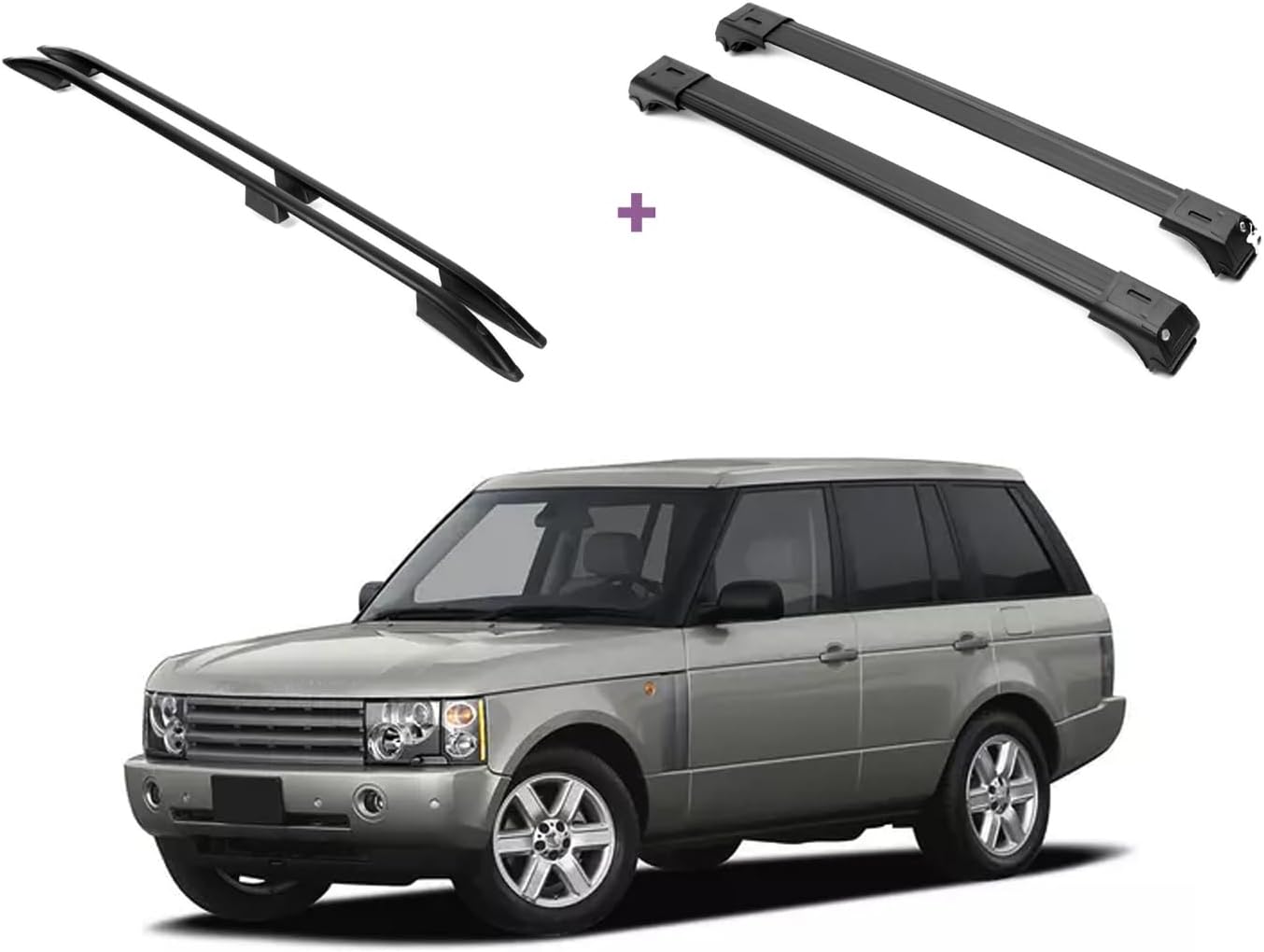 ERKUL Set of Roof Side Rails Rack & Cross Bars for Range Rover 2002-2012 Black
