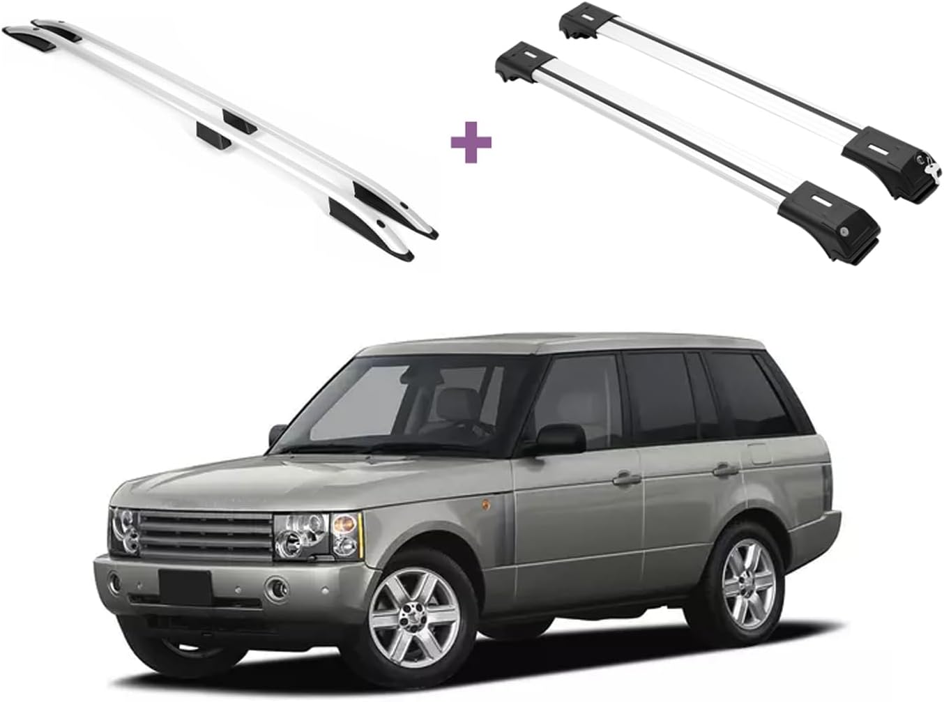 ERKUL Set of Roof Side Rails Rack & Cross Bars for Range Rover 2002-2012 Silver