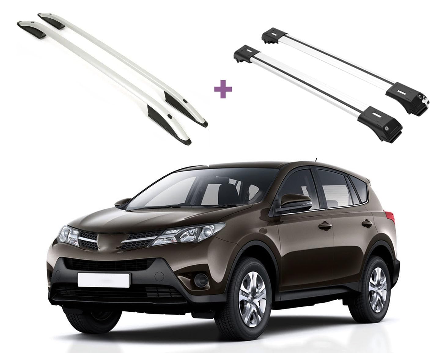 ERKUL Set of Roof Side Rails Rack & Cross Bars for Toyota RAV4 2013-2018 Silver