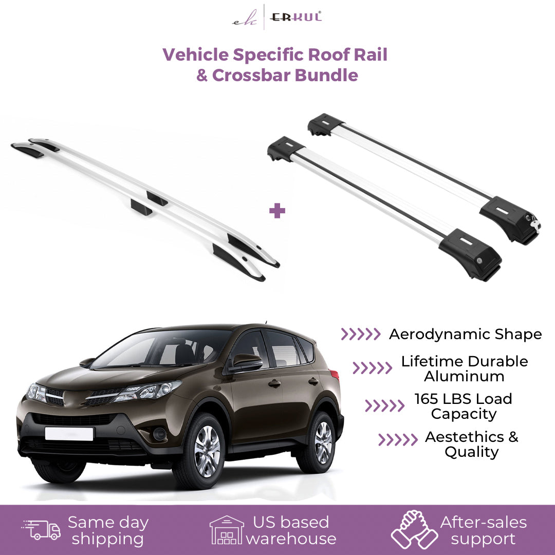 ERKUL Set of Roof Side Rails Rack & Cross Bars for Toyota RAV4 2013-2018 Silver