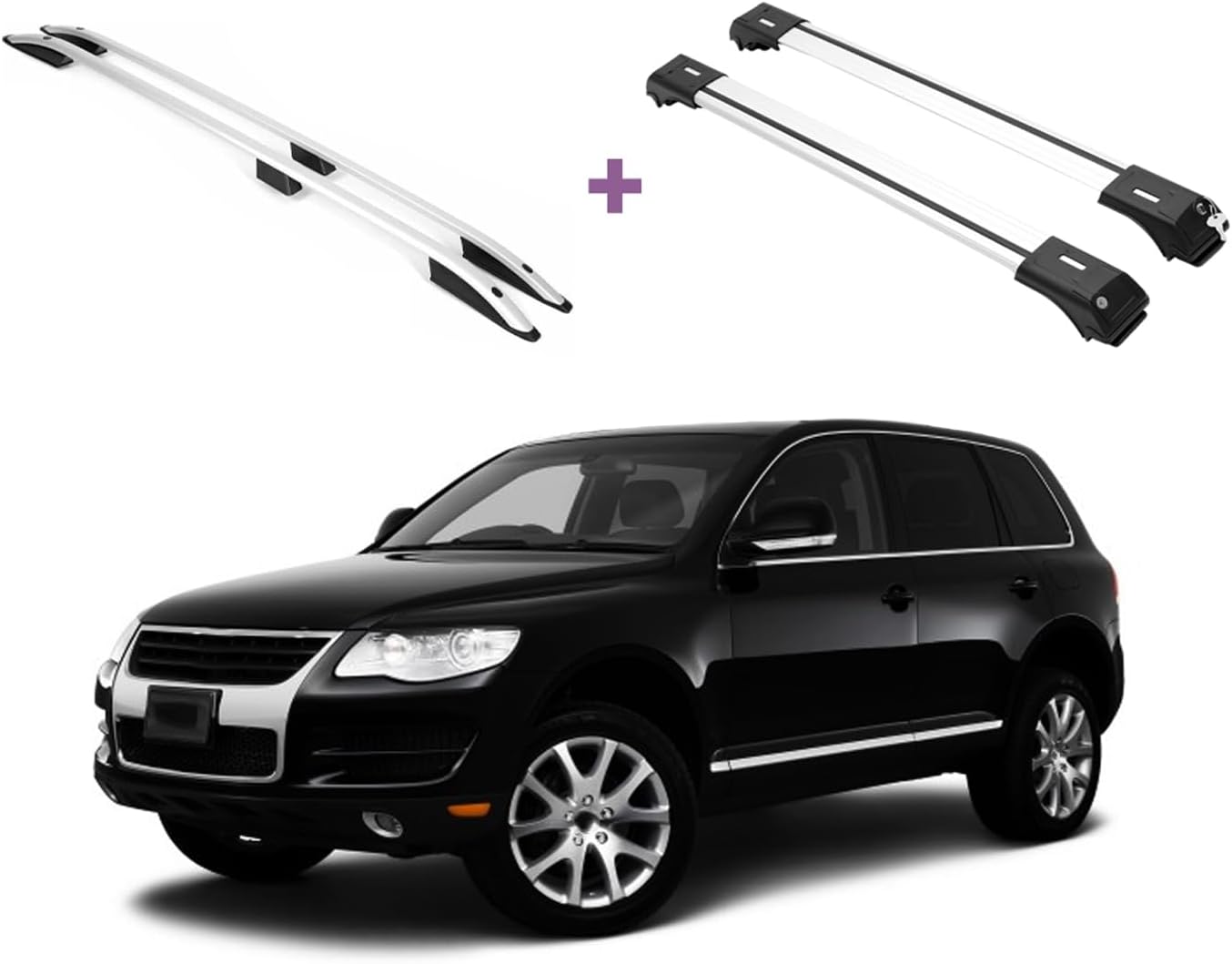 ERKUL Set of Roof Side Rails Rack&Cross Bars for Volkswagen Touareg 04-10 Silver