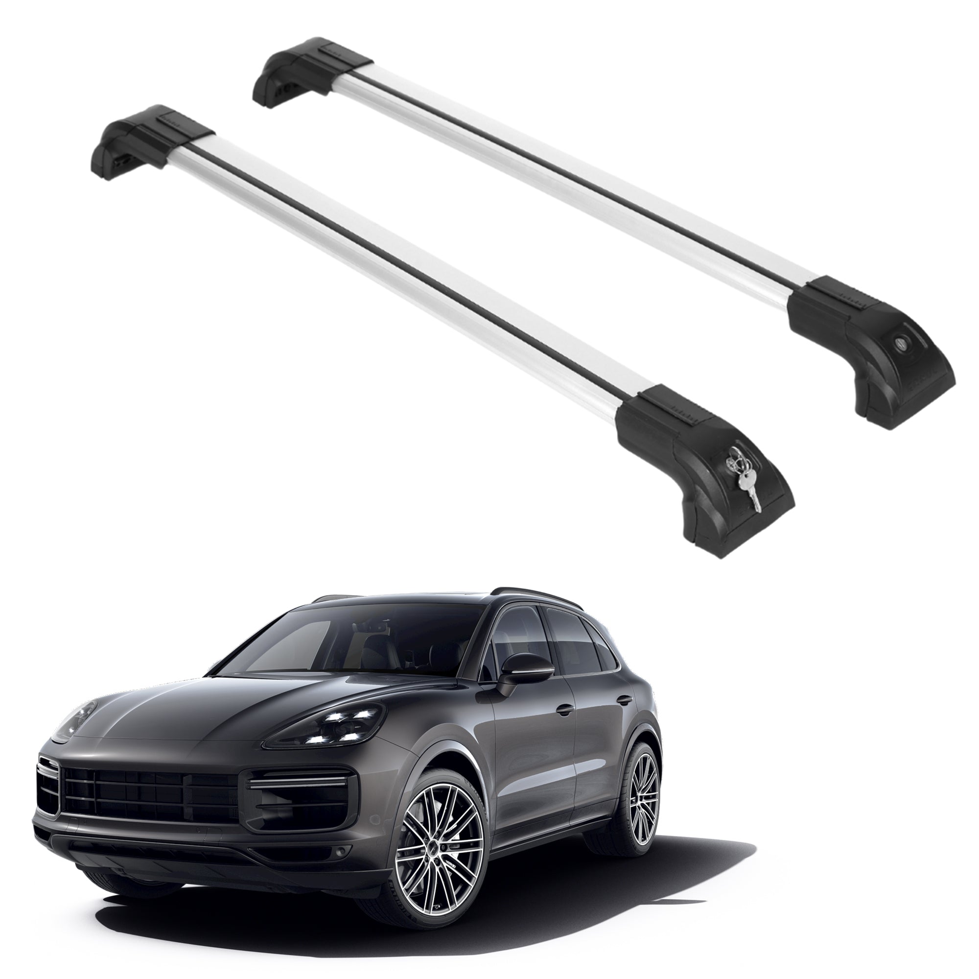 Heavy Duty Roof Rack Crossbars Fit Porsche Cayenne 2019-2026 for Flush Rails Silver