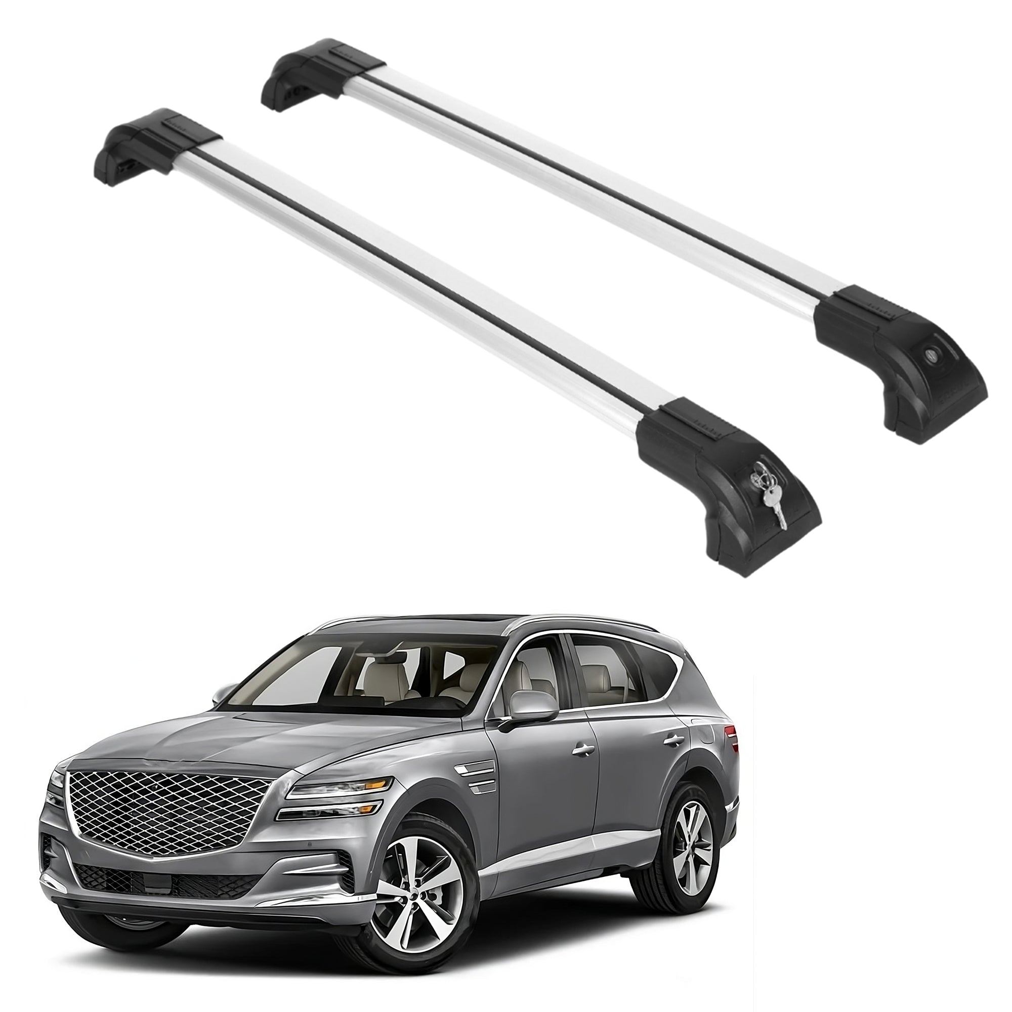 Heavy Duty 220 lbs Roof Rack Crossbars Fits Genesis GV80 2021-25 With Metal Mounts Silver