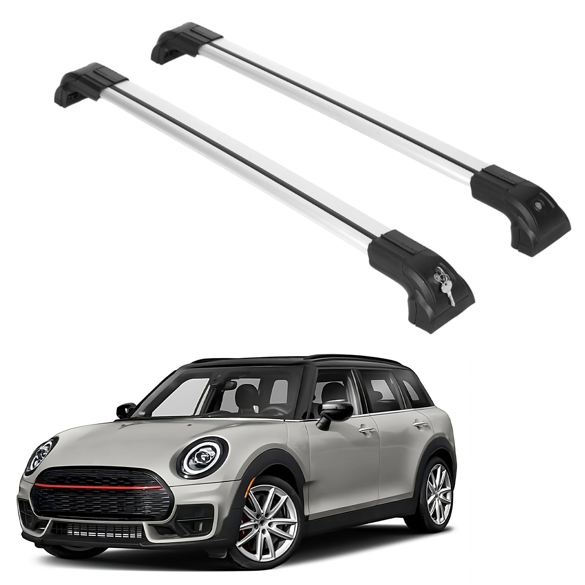 Heavy Duty 220 lbs Roof Rack Crossbars Fits Mini Clubman 2016-24 With Metal Mounts Silver