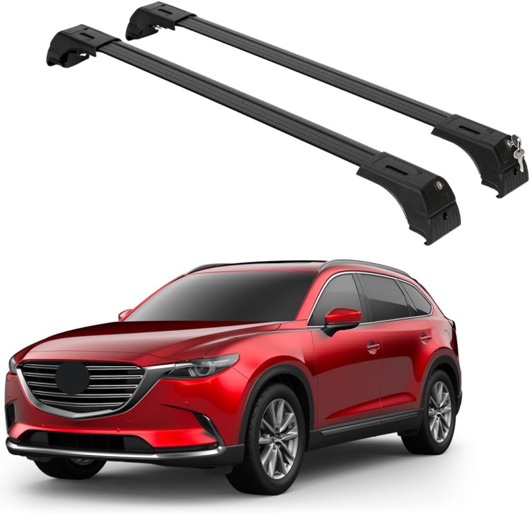 Erkul Strong Roof Rack Crossbars Fits Mazda CX-9 2016-2023 Metal Mounts Black